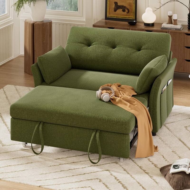 Alt View 4. Dyonery - Dyonery 3-in-1 Convertible Sofa Bed, Pull Out Sleeper Sofa with Side Pocket,Green - Green.