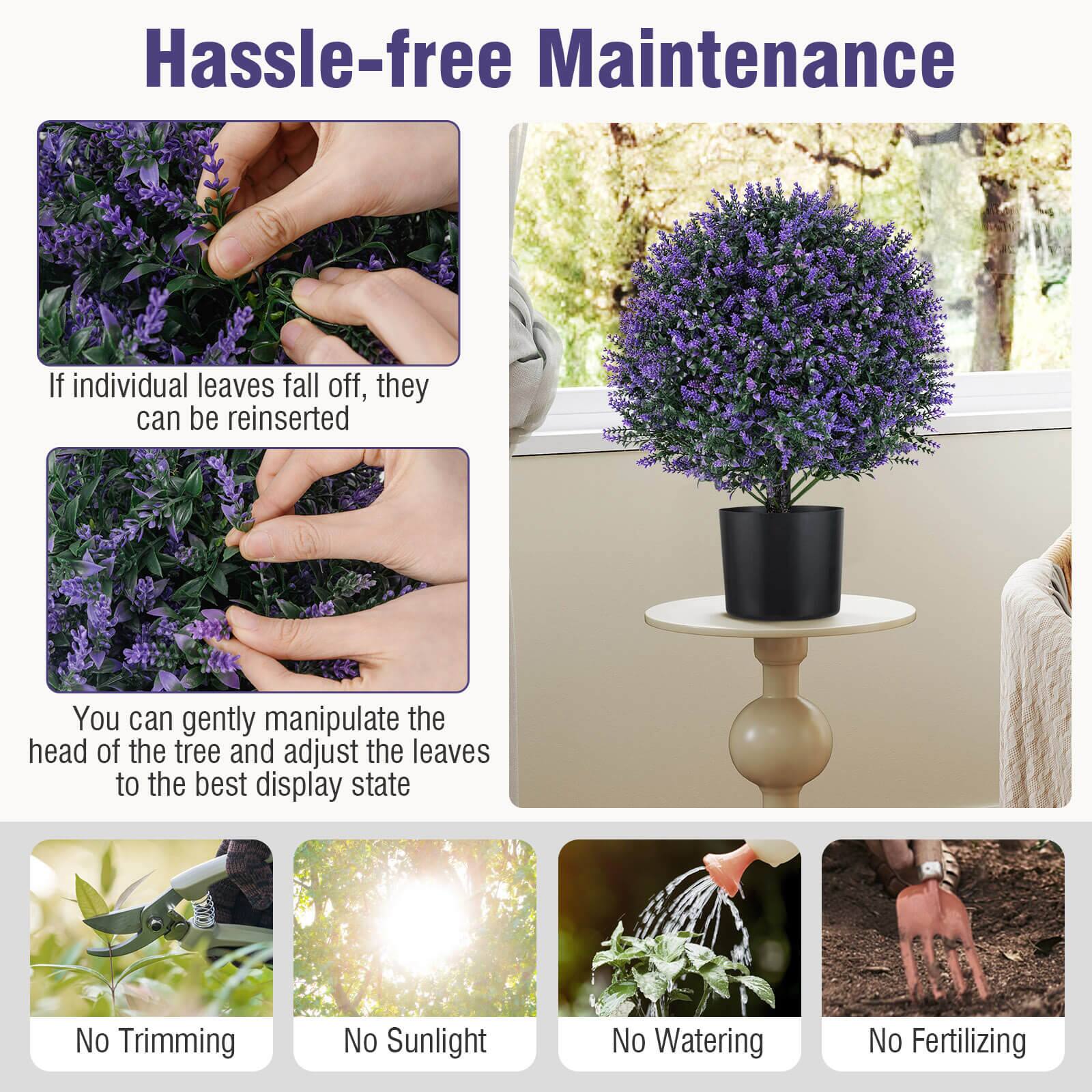 Hassle-free Maintenance

- If individual leaves fall off, they can be reinserted
- You can gently manipulate the head of the tree and adjust the leaves to the best display state
- No Trimming
- No Sunlight
- No Watering
- No Fertilizing