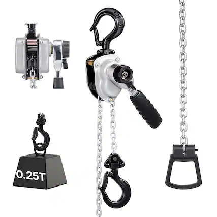Front. VEVOR - Manual Lever Chain Hoist,1/4T 550LBS Capacity Come Along,10FT Lift G80 Alloy Steel Chain With Dual Pawl Mechanical Brake - Sliver and Black.