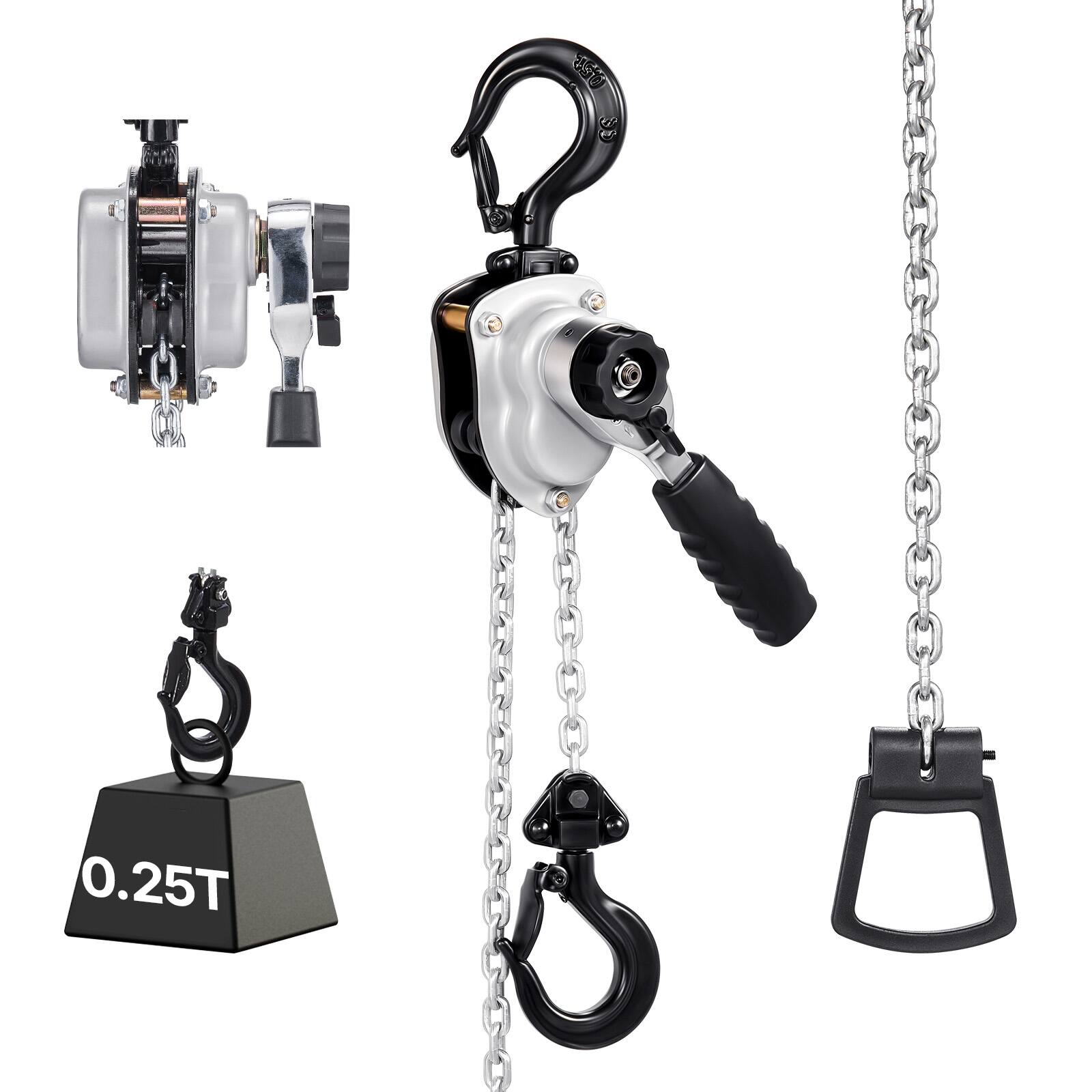 Front. VEVOR - Manual Lever Chain Hoist,1/4T 550LBS Capacity Come Along,10FT Lift G80 Alloy Steel Chain With Dual Pawl Mechanical Brake - Sliver and Black.