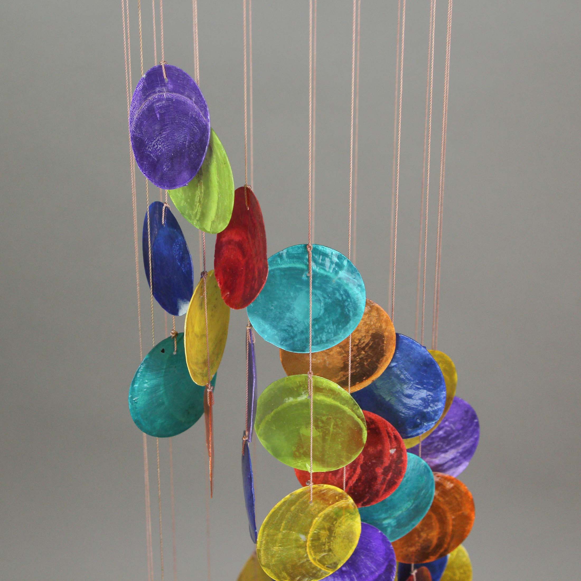 Alt View 4. J.D. Yeatts - Dyed Capiz Shell 26 Inch Long Spiral Wind Chime Rainbow Colors Garden Patio Outdoor Décor - Multicolored.