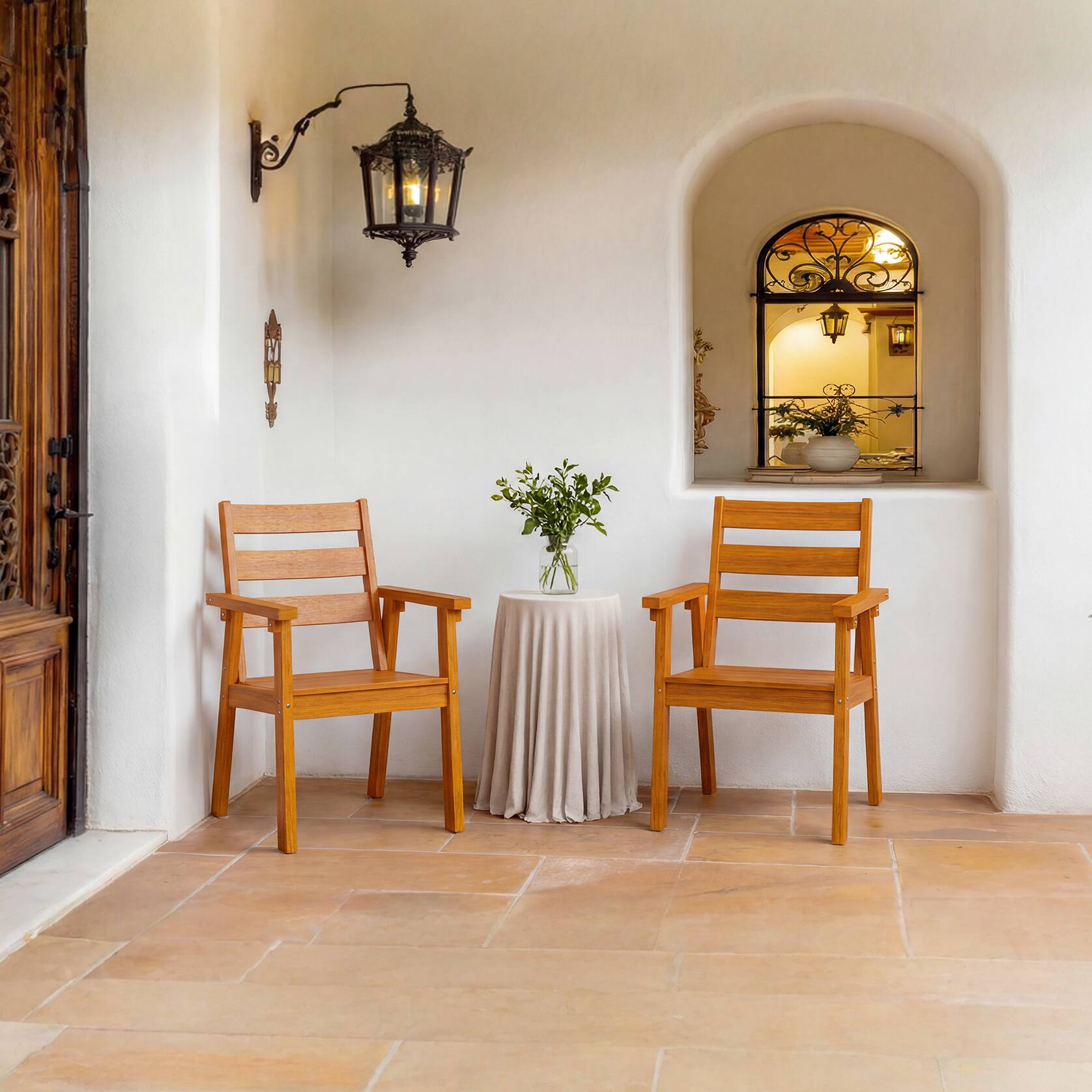 Alt View 1. Famapy - Pairs of Teak-Style Outdoor Patio Dining Chair HDPS Aluminum Frame, Weatherproof & Low-Maintenance for Garden Poolside - Wooden.