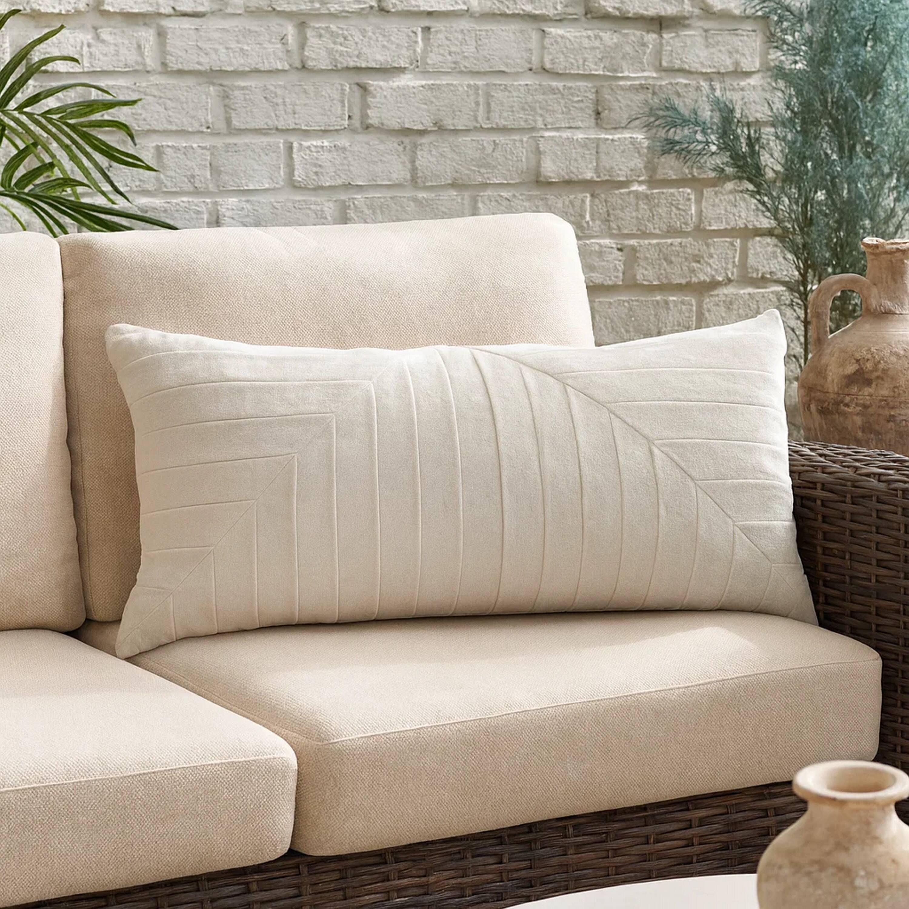 Alt View 3. Manhattan Lane - 14 x 26 Lumbar Accent Throw Pillow, Hand Pleated, Vintage - Ivory White.