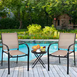 Costway - Set of 2 Patio Dining Chairs Stackable with Armrests Garden Deck - Brown, black