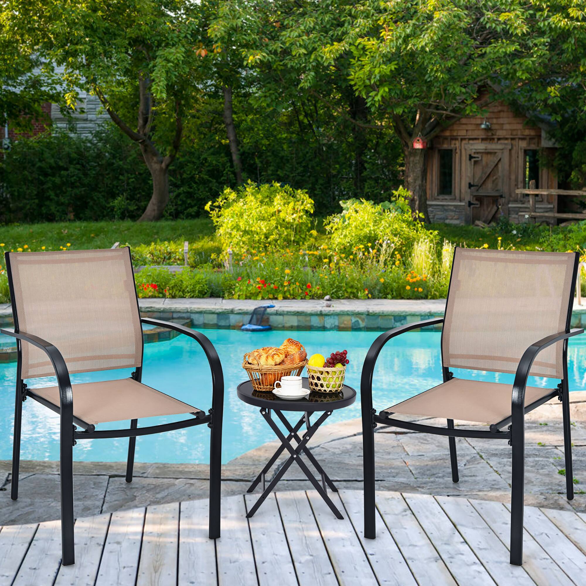 Alt View 1. Costway - Costway Set of 2 Patio Dining Chairs Stackable with Armrests Garden Deck - Brown,Black.