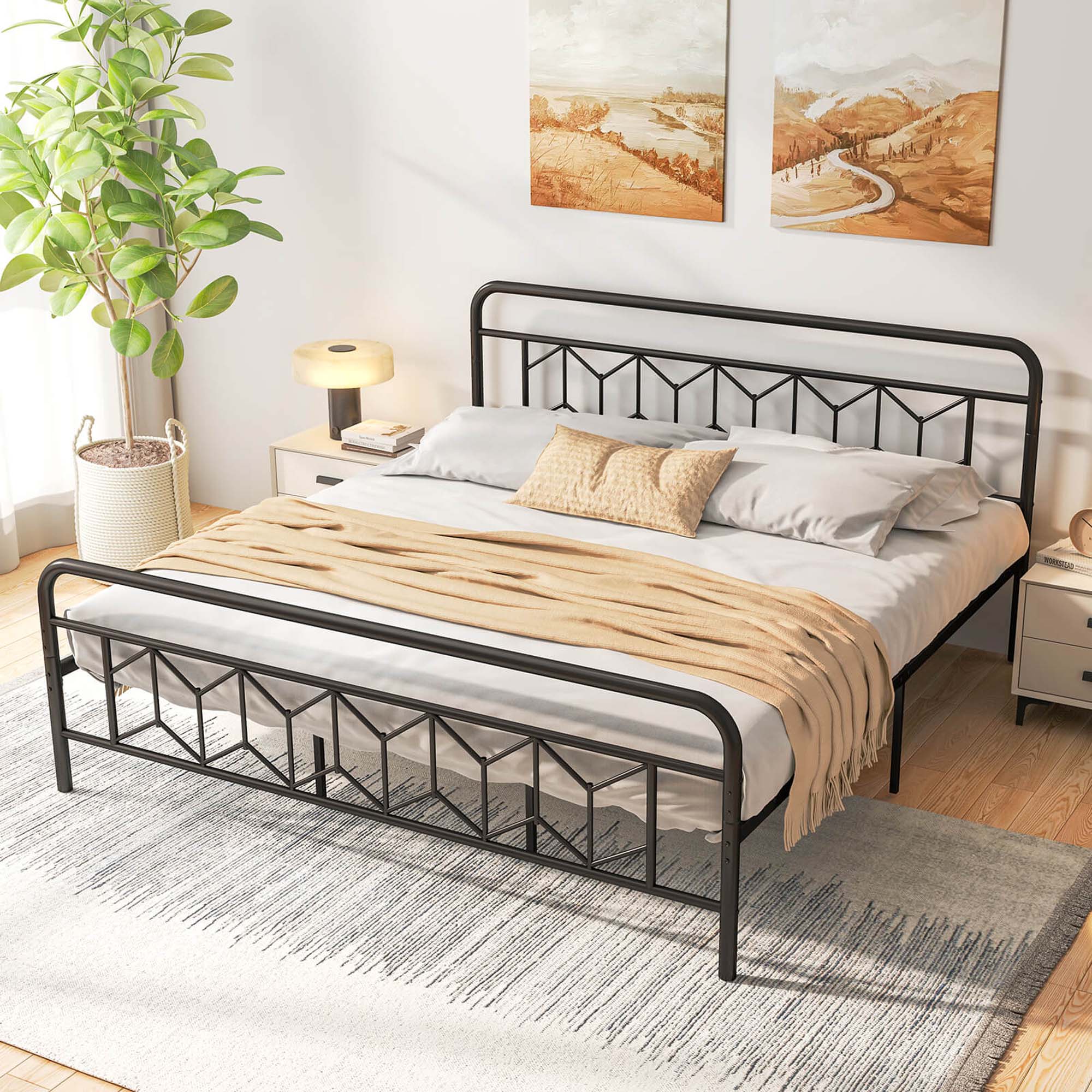 Alt View 4. Costway - Costway King Size Bed Frame Mattress Foundation with Headboard 12.5" Under-bed Storage Black - Black.