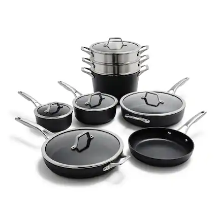Front. Calphalon - Calphalon Premier Hard-Anodized Nonstick Aluminum Cookware Set, 13-Piece Set - Black.