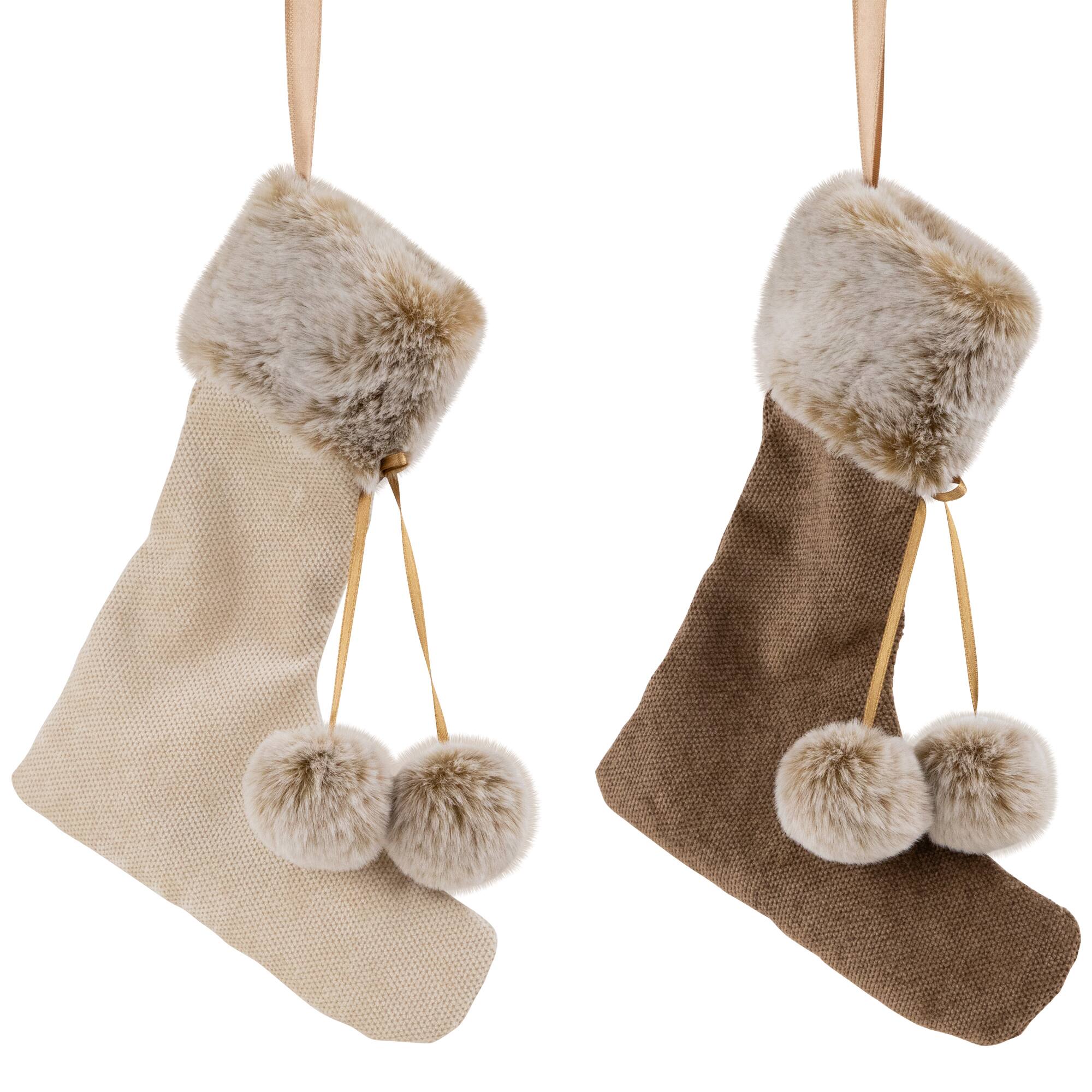 Northlight Plush Stockings Christmas Ornaments 7.5" and Brown Set of 2 ...