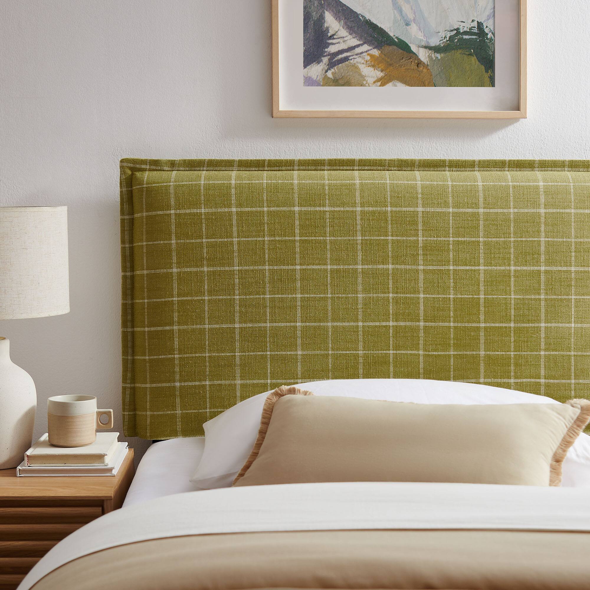 Alt View 1. Modway - Camille Checkered Linen Blend Headboard by Modway - Artichoke Windowpane Check.