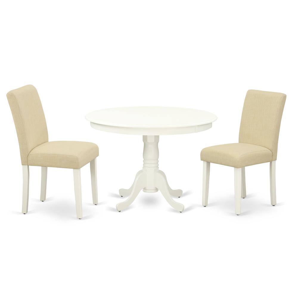 Back. East West Furniture - Dining Room Set Linen White - Brown.