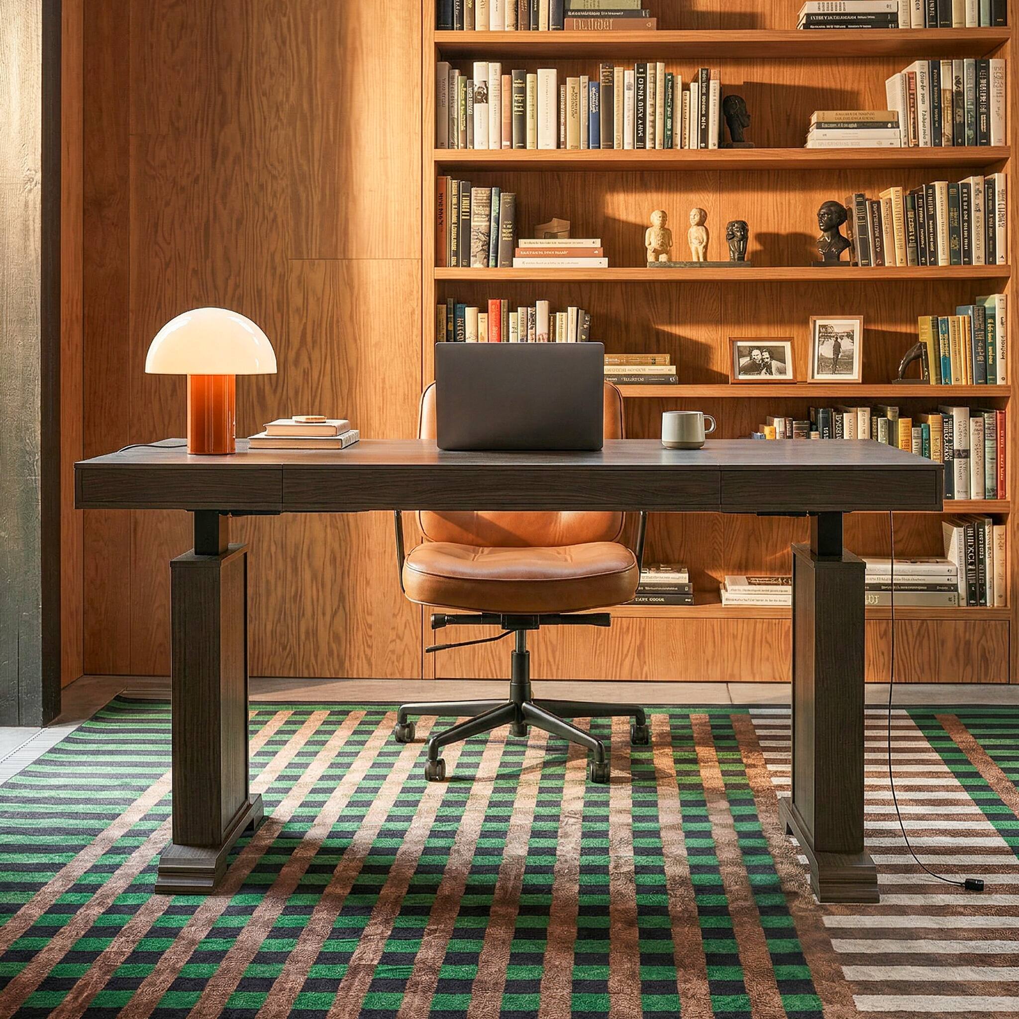 Angle. Homsee - Elm Wood Electric Standing Desk - Adjustable Height Desk with Dual Motors for Home Office, Study, Workplace - Brown.