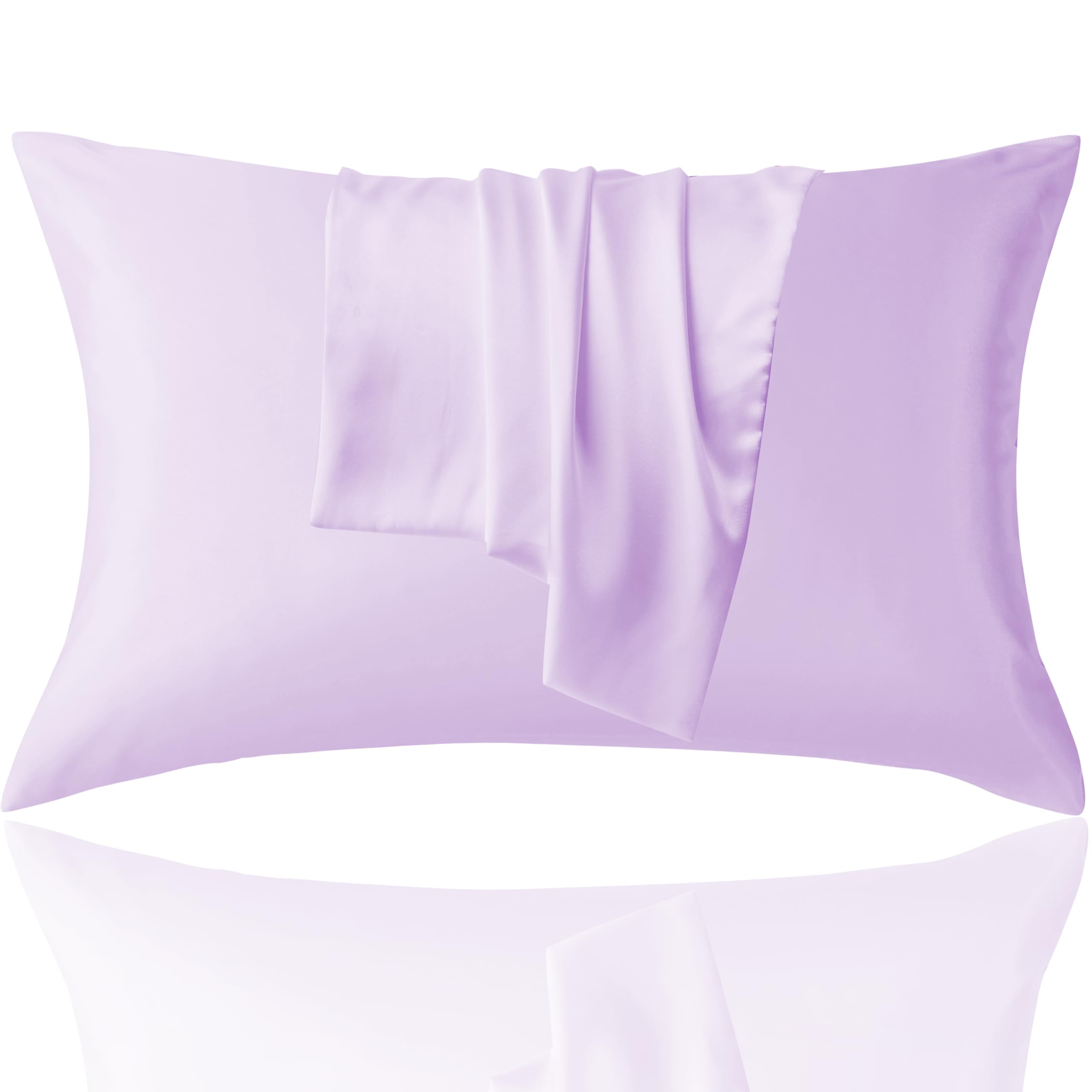Front. Fabibe - Satin Silk Pillowcase For Hair And Skin 2 Pack - Super Soft Pillow Case With Zipper Set Of Envelope Closure (dark Grey - Purple-Queen (20" x 30").