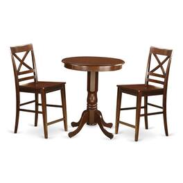East West Furniture - 3 PC counter height Dining room set-pub Table and 2 counter height Dining chair - Mahogany