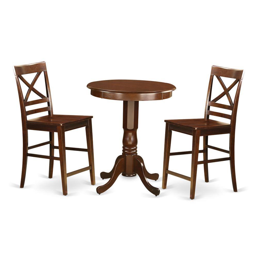 East West Furniture - 3 PC counter height Dining room set-pub Table and 2 counter height Dining chair - Mahogany