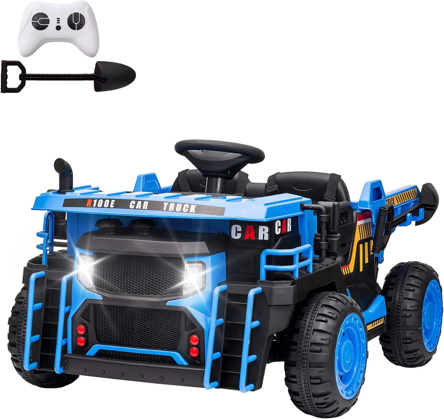 GARVEE - 24V Ride On Car Toy with Remote Control,2 Seater Ride On Dump Truck, Electric Dump Bed and Extra Shovel - Blue