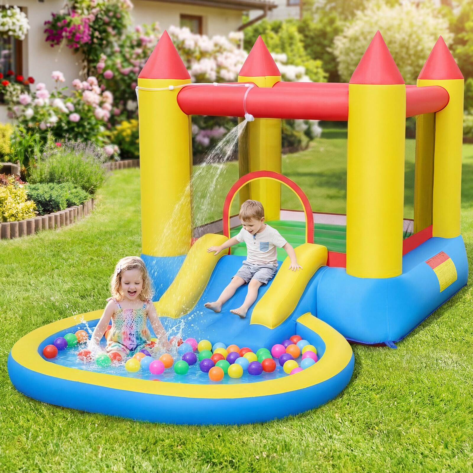 Alt View 1. Gymax - Gymax Inflatable Bounce House w/ Splash Pool Water Slide & Bouncy Area for Kids - Multicolored.