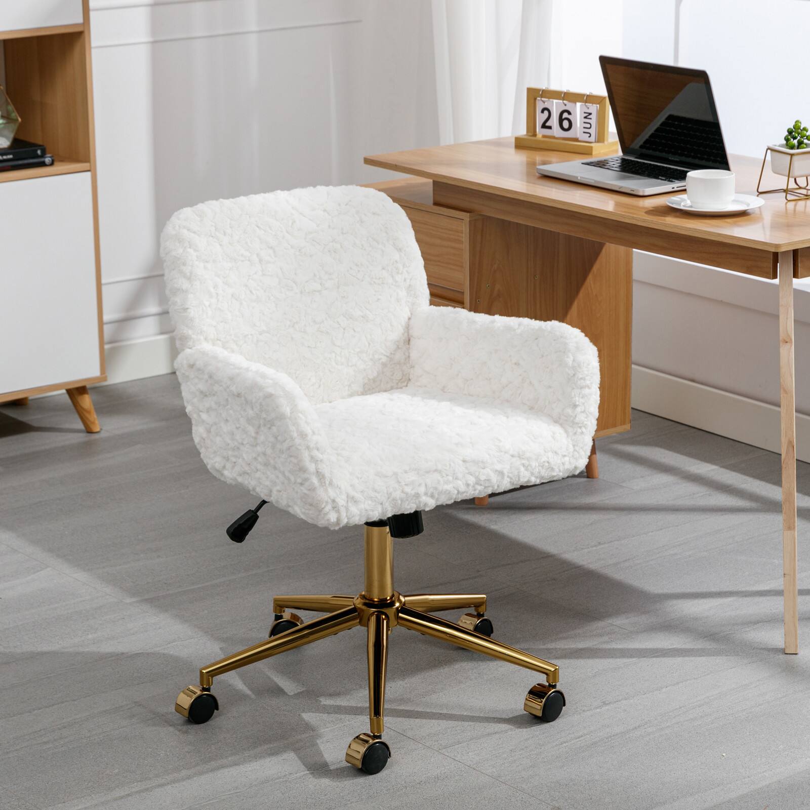 Angle. Spaco - Spaco Furniture Office Chair, Vanity Chair with Golden Metal Base, Adjustable Desk Chair Swivel Office Chair - Beige.
