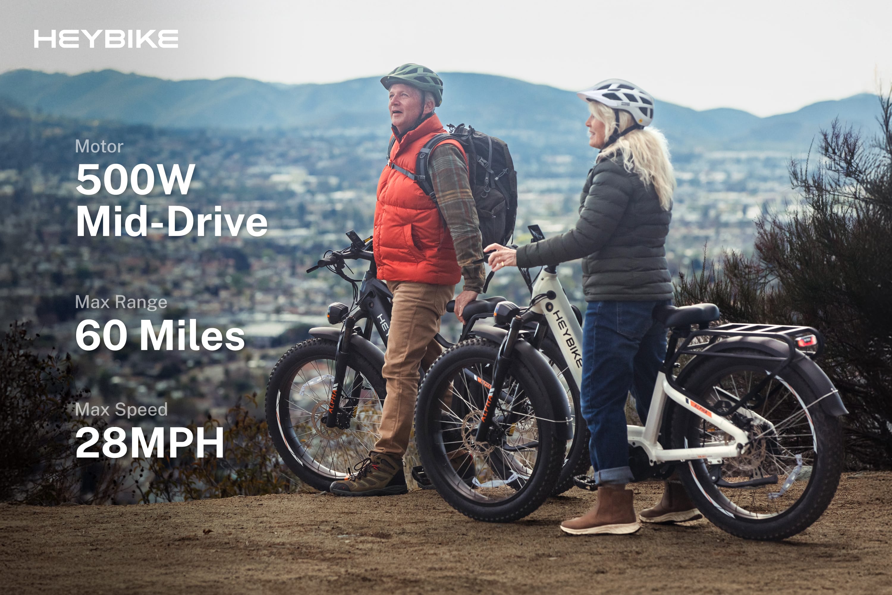 HeyBike Motor 500W Mid-Drive 1 Max Range 60 Miles Max Speed 28MPH