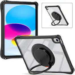 Dteck - for Apple iPad (A16) 11" 2025 & iPad 10th Gen 2022 Case,Clear Rugged Shockproof Cover w/ Kickstand Handle+Shoulder Strap - Black
