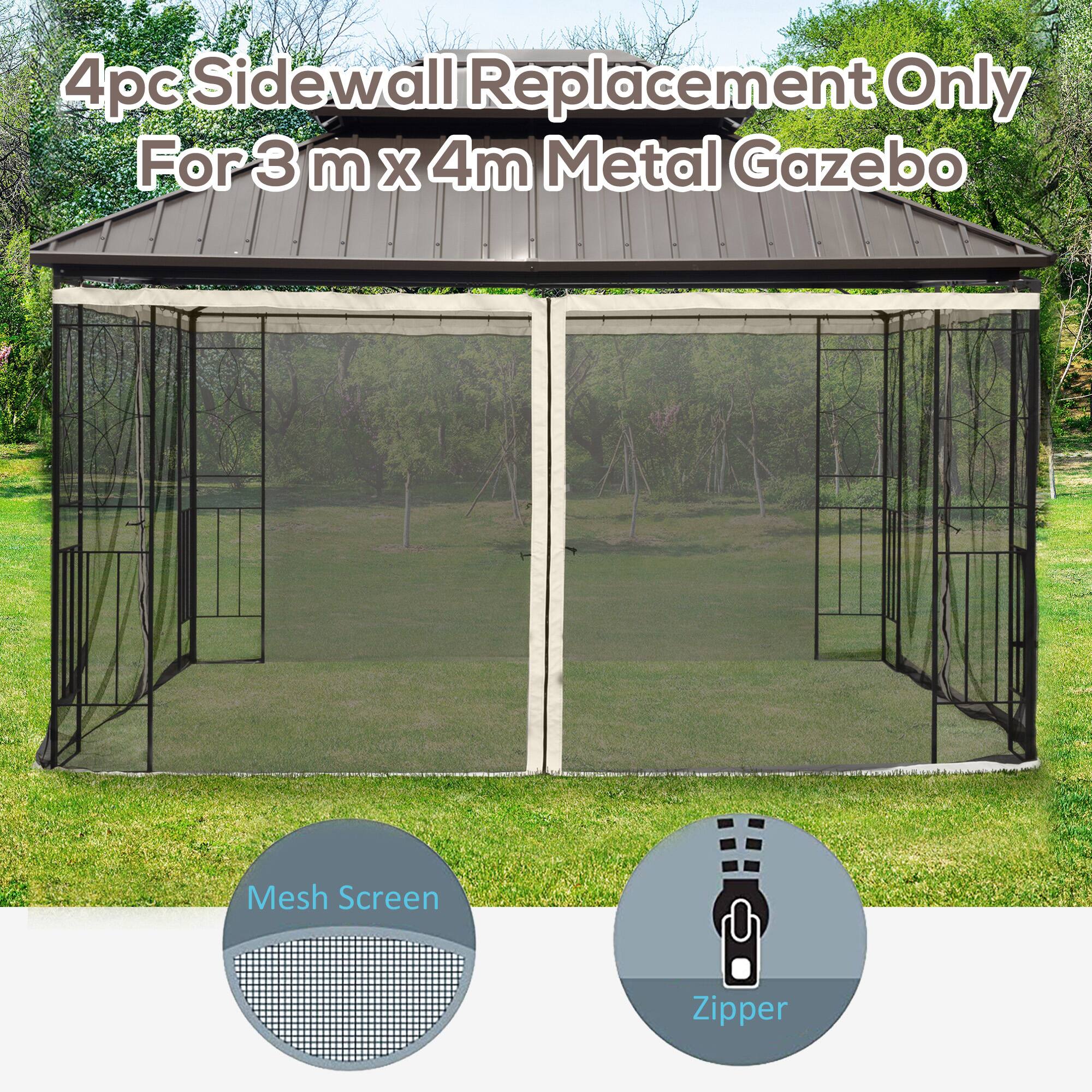 4pc Sidewall Replacement Only For 3 m x 4m Metal Gazebo, Mesh Screen, Zipper