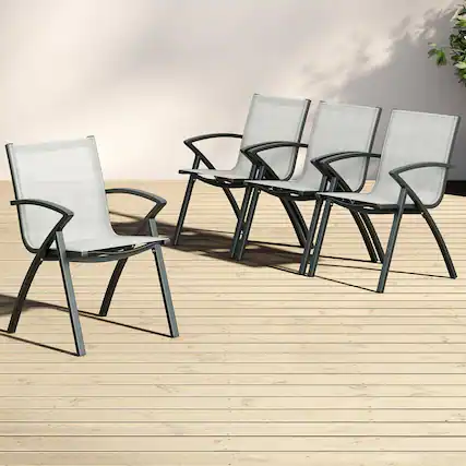 Front. Acekool - Set of 4 Aluminum Patio Chairs, 100° Adjustable Sling Back, Extra Wide Outdoor Dining Chairs, Lightweight Frame, Gray - Gray.