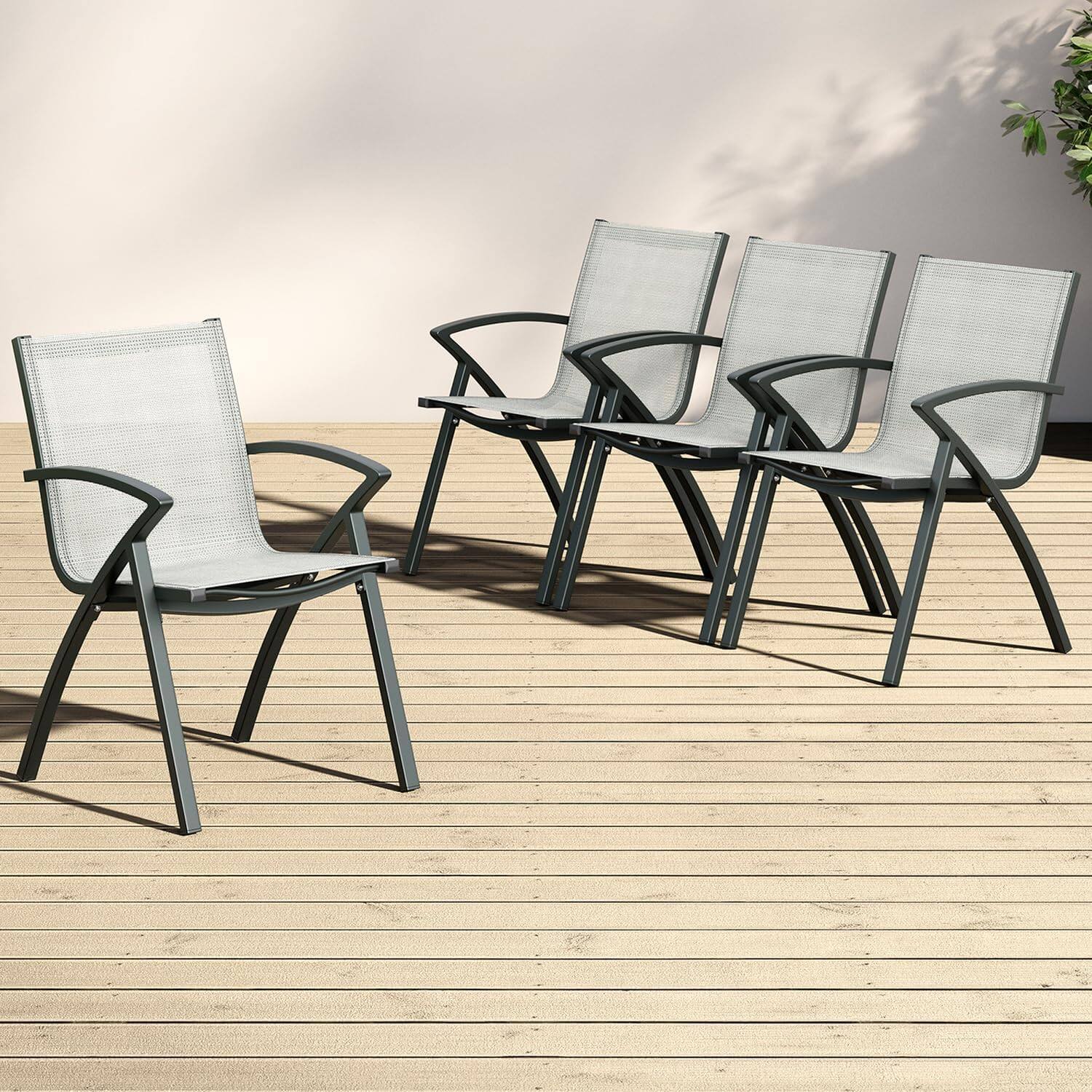 Front. Acekool - Set of 4 Aluminum Patio Chairs, 100° Adjustable Sling Back, Extra Wide Outdoor Dining Chairs, Lightweight Frame, Gray - Gray.