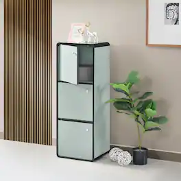 Kings Brand Furniture - Dothan Wood 3-Cubed Closed Bookcase - Storage Shelf Organizer Bookshelf - Green
