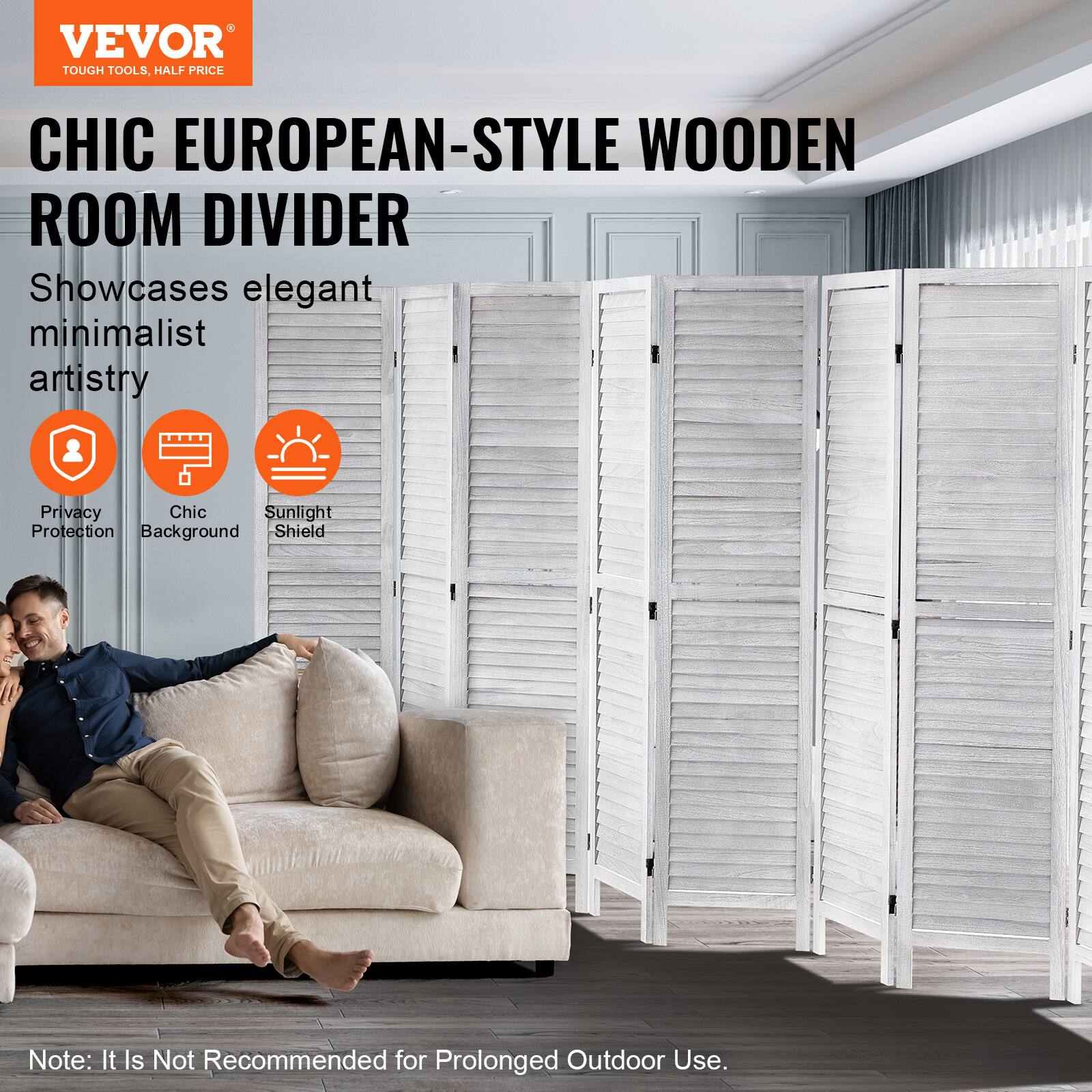 VEVOR TOUGH TOOLS. HALF PRICE CHIC EUROPEAN-STYLE WOODEN ROOM DIVIDER

Showcases elegant minimalist artistry

- Privacy Protection
- Chic Background
- Sunlight Shield

Note: It is not recommended for prolonged outdoor use.