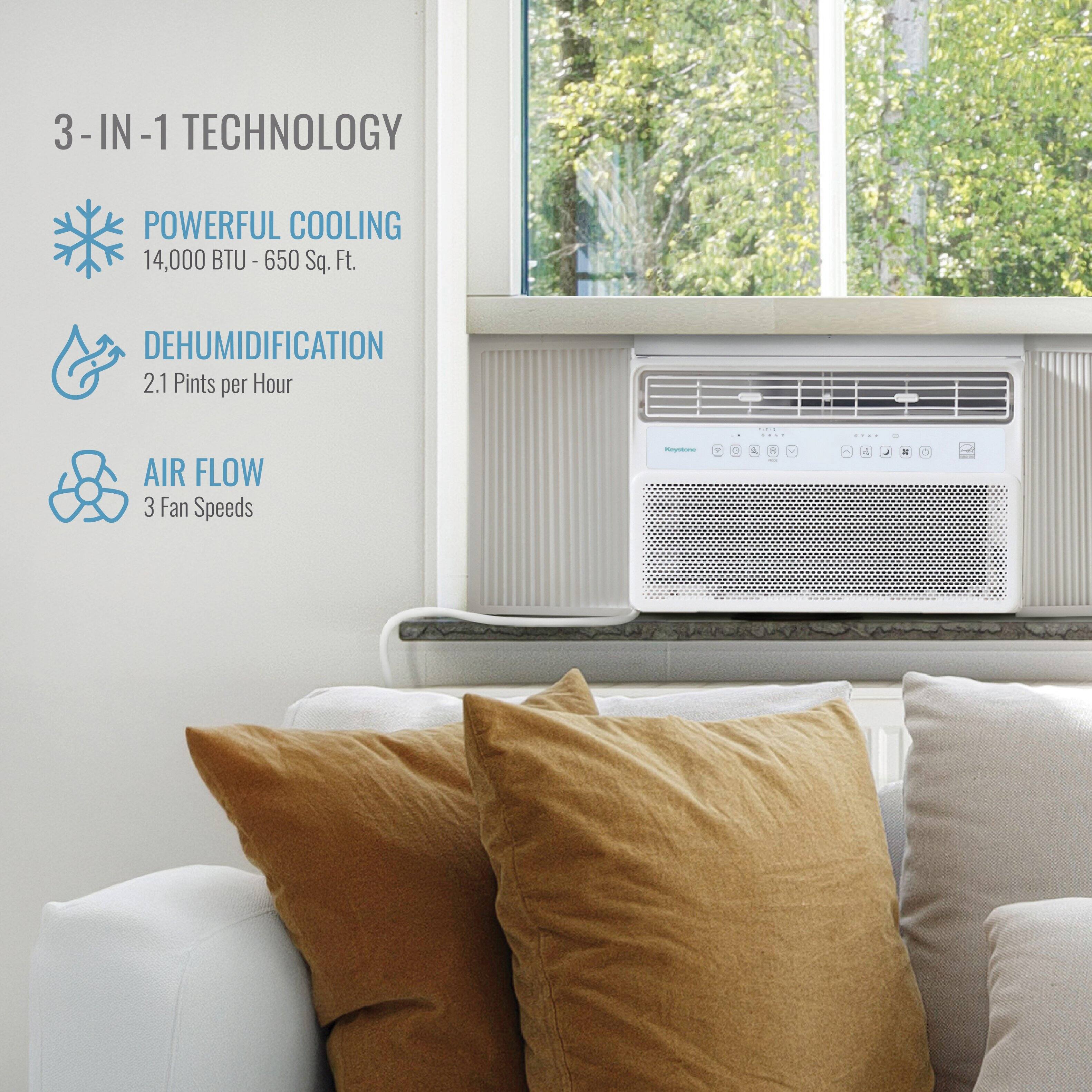 3-IN-1 TECHNOLOGY

POWERFUL COOLING  
14,000 BTU - 650 Sq. Ft.

DEHUMIDIFICATION  
2.1 Pints per Hour

AIR FLOW  
3 Fan Speeds