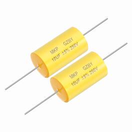 Unique Bargains - 2pcs 10uf Frequency Divider Capacitor, 250V Axial Audio Speaker Crossover MKP Film Capacitor - Yellow