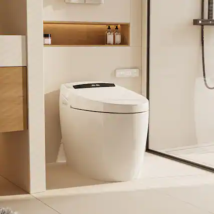 Front. Famapy - Smart Bidet Toilet with Auto Open Lid, Heated Seat, Warm Air Dryer, Touchless Flush and Safety Protection - White.