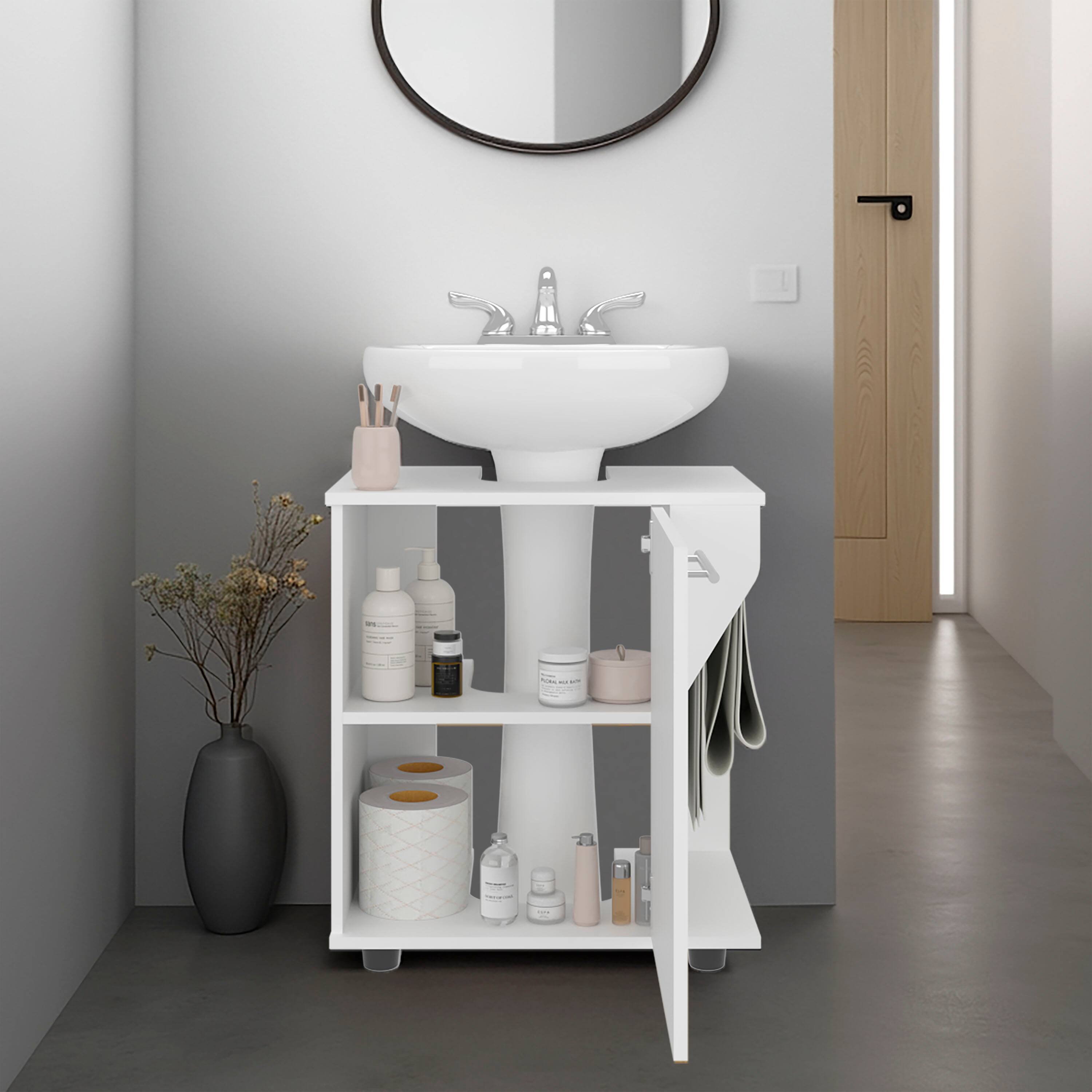 Alt View 1. TinyHomie - Phillips Freestanding Under Sink Cabinet Double Door Storage Open Back Wide Unit - White.
