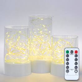 IMAGE - 3 PCS Acrylic Shell Pillar LED Flameless Candles with 13-Key Remote Timer - White