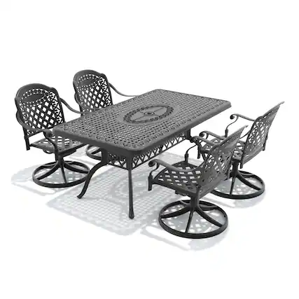 Front. Anysun - 5-Piece Cast Aluminum Outdoor Dining Set with 4 Swivel Chairs & Rectangular Table, All-Weather Patio Furniture Set - Black.