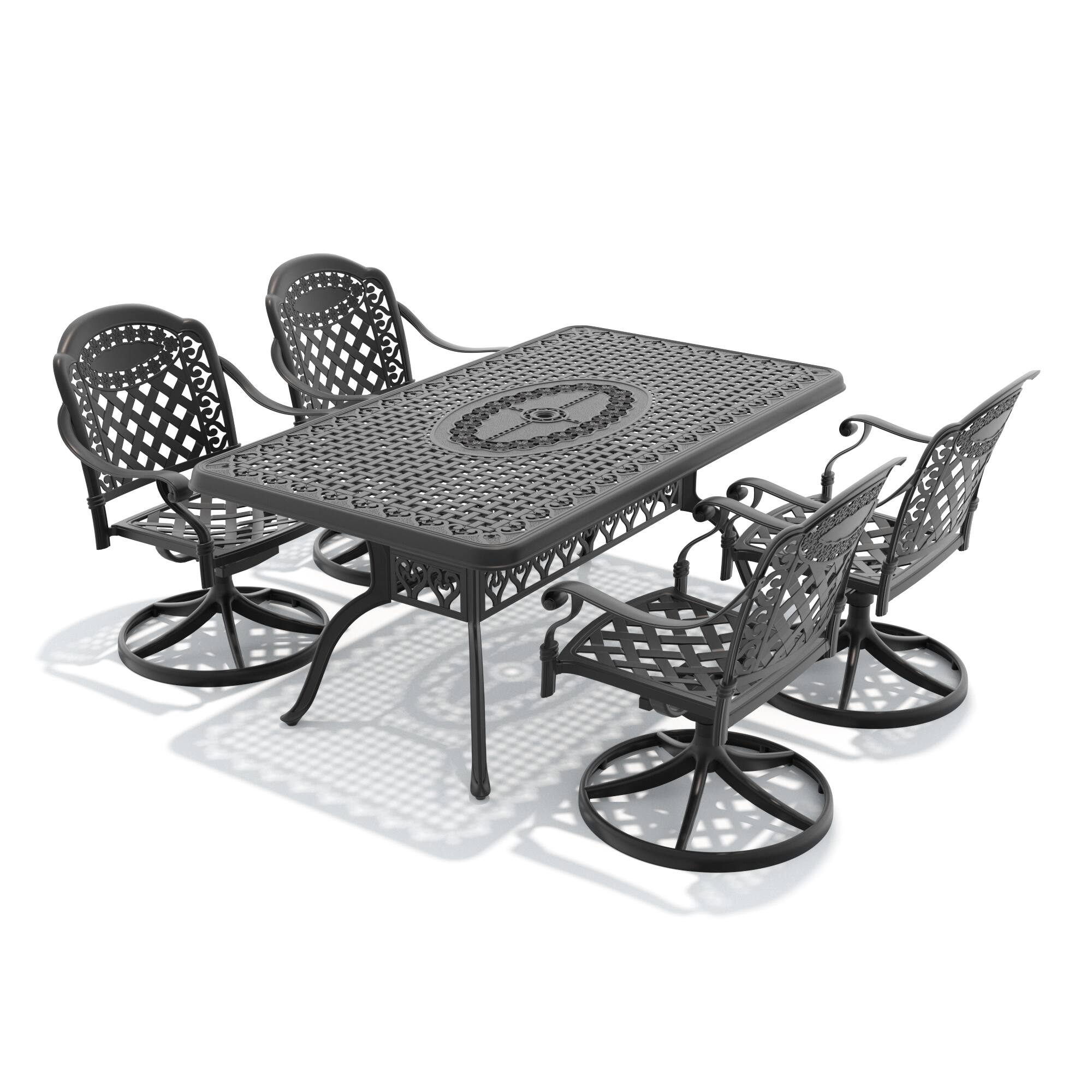 Front. Anysun - 5-Piece Cast Aluminum Outdoor Dining Set with 4 Swivel Chairs & Rectangular Table, All-Weather Patio Furniture Set - Black.