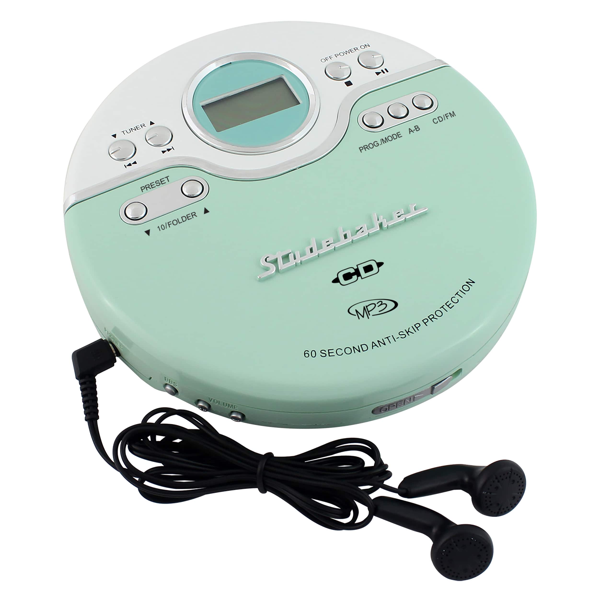 Left. Studebaker - SB3703 Portable CD Player with FM Radio - Mint Green/White.