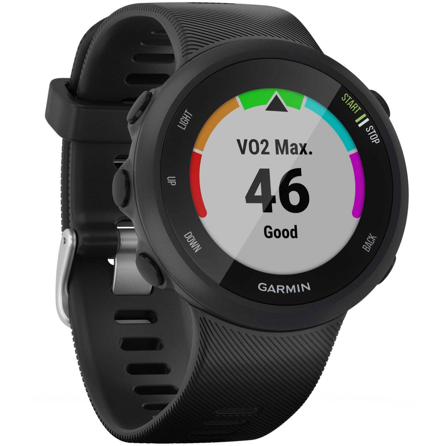 VO2 Max.  
46  
Good  

LIGHT UP DOWN  

START | STOP  

BACK  

GARMIN