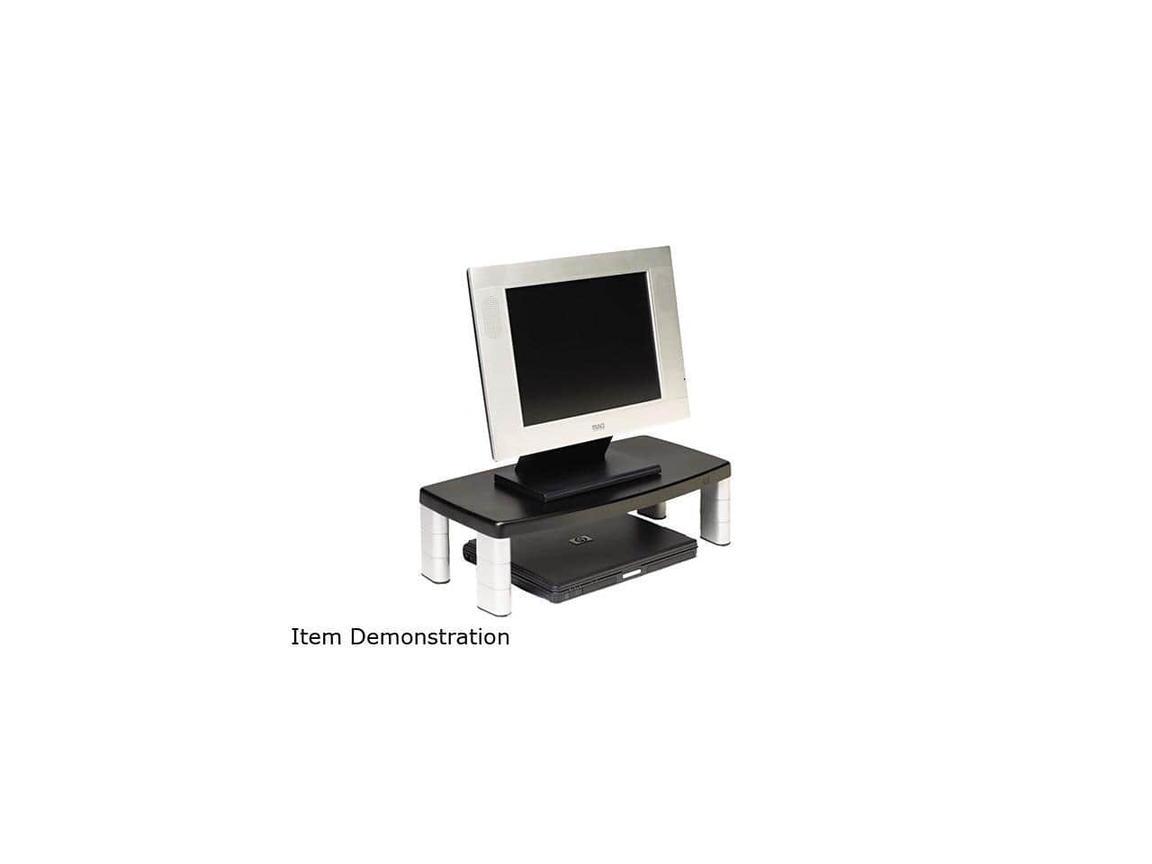 3M - MMMMS90B Extra-Wide Adjustable Monitor Stand, 20 x 12 x 1 to 5 7/8, Black - Silver/Black