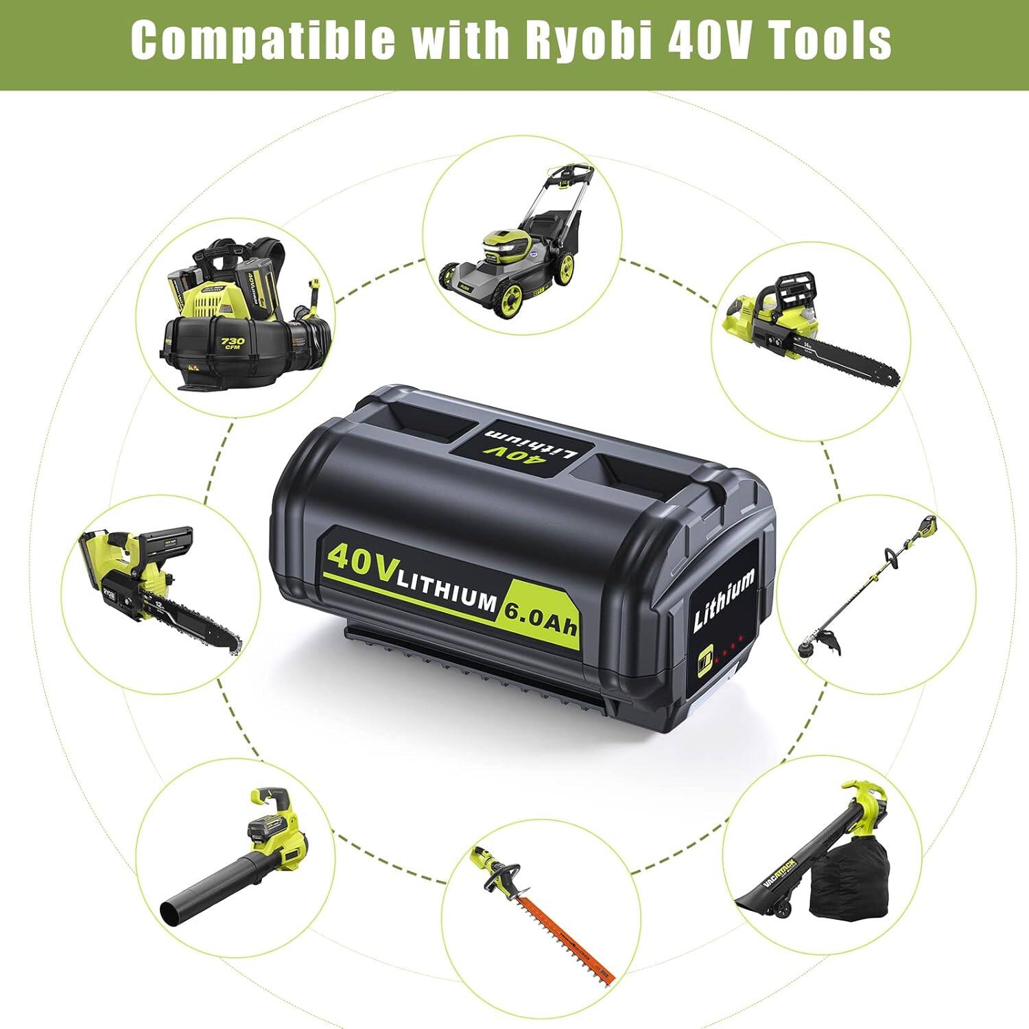 Compatible with Ryobi 40V Tools

40V LITHIUM 6.0Ah