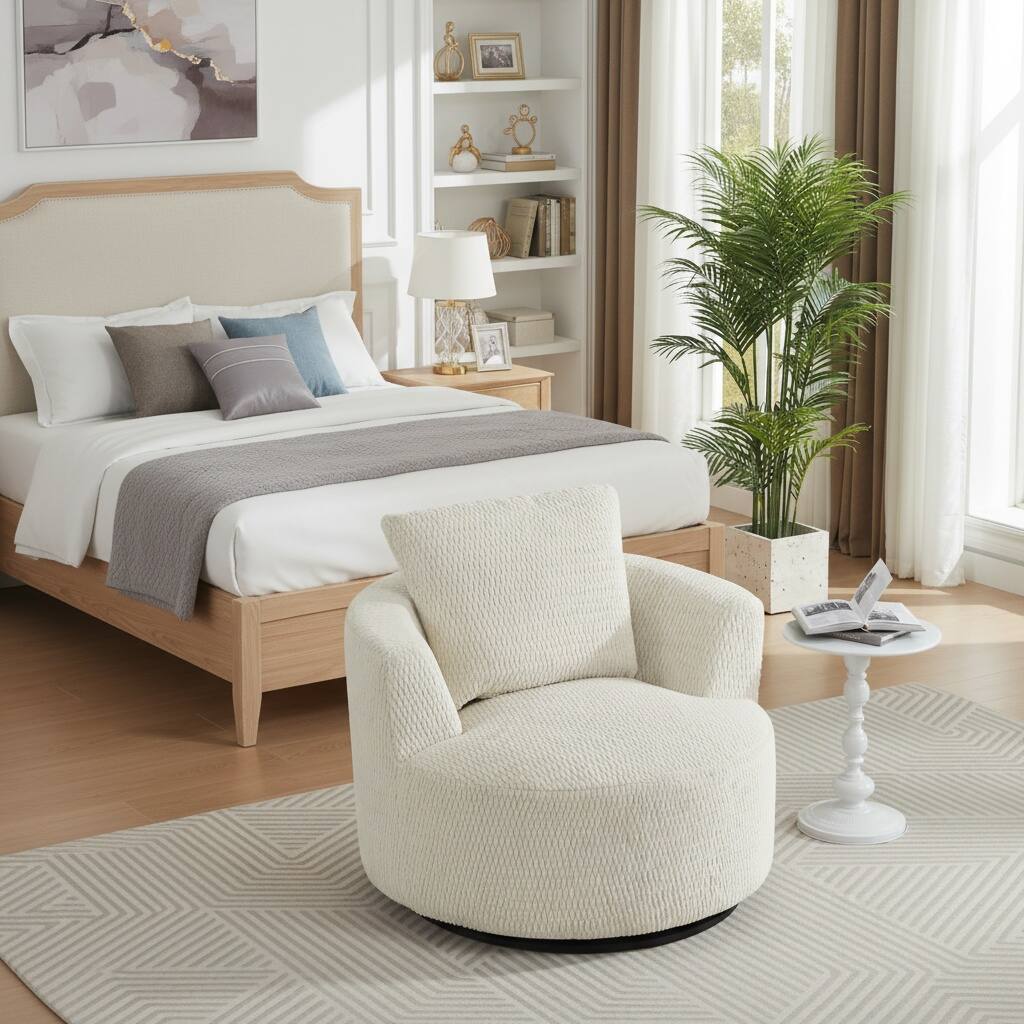 Alt View 4. Forest'nSky - Compressible 360° Swivel Accent Chair, Modern Linen Barrel Chair for Living Room, Home Office & Apartment,Cream - Cream.