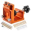 Front. VEVOR - Pocket Hole Jig Kit, 0.47 to 1.89 in Adjustable, Jig Pocket Hole System with Step Drill, Hex Wrench, Drill Stop Ring - Orange.
