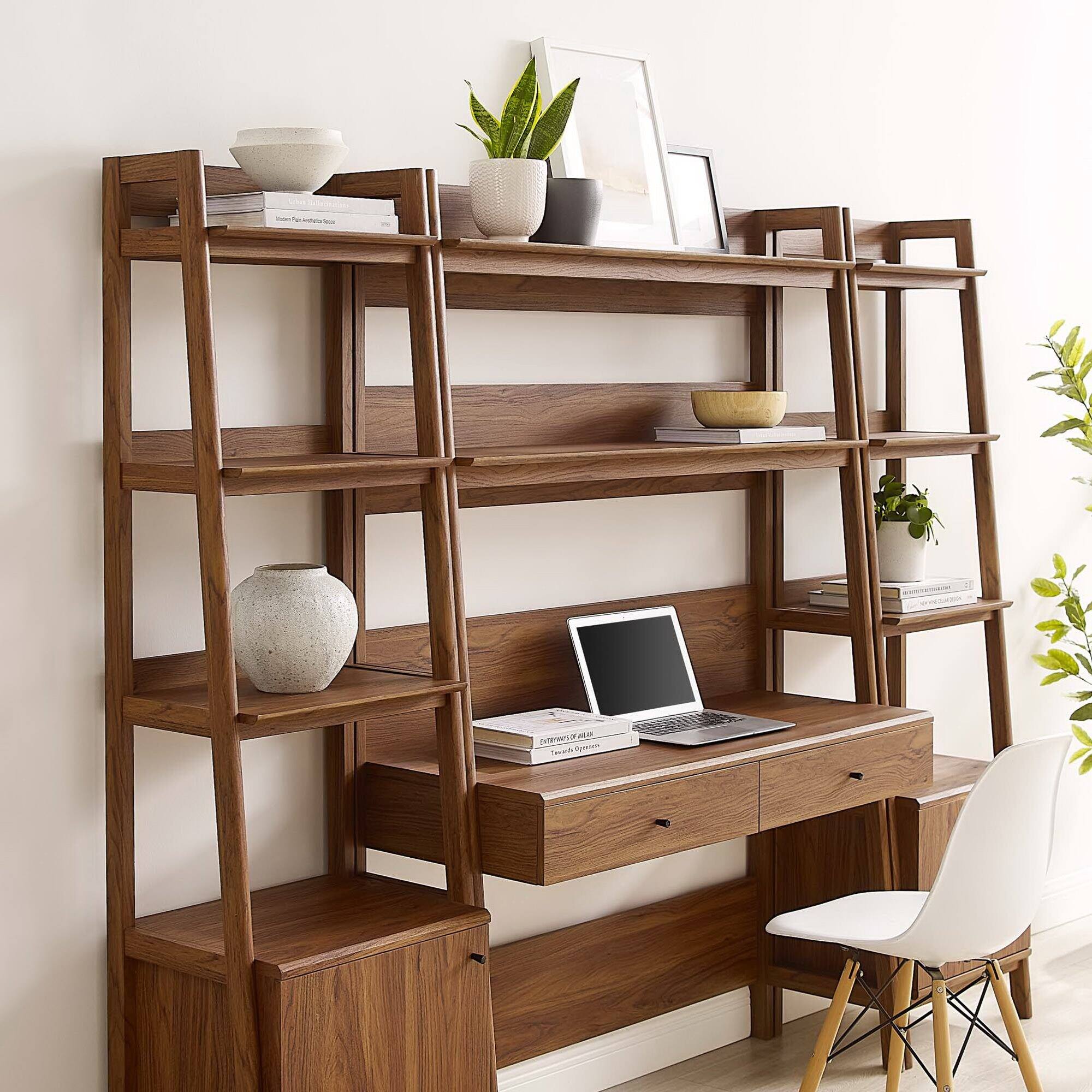 Bixby 3-Piece Wood Office Desk and Bookshelf by Modway - Walnut