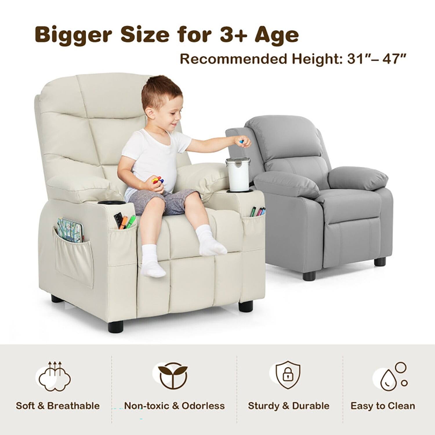 Bigger Size for 3+ Age  
Recommended Height: 31"–47"  

Soft & Breathable  
Non-toxic & Odorless  
Sturdy & Durable  
Easy to Clean