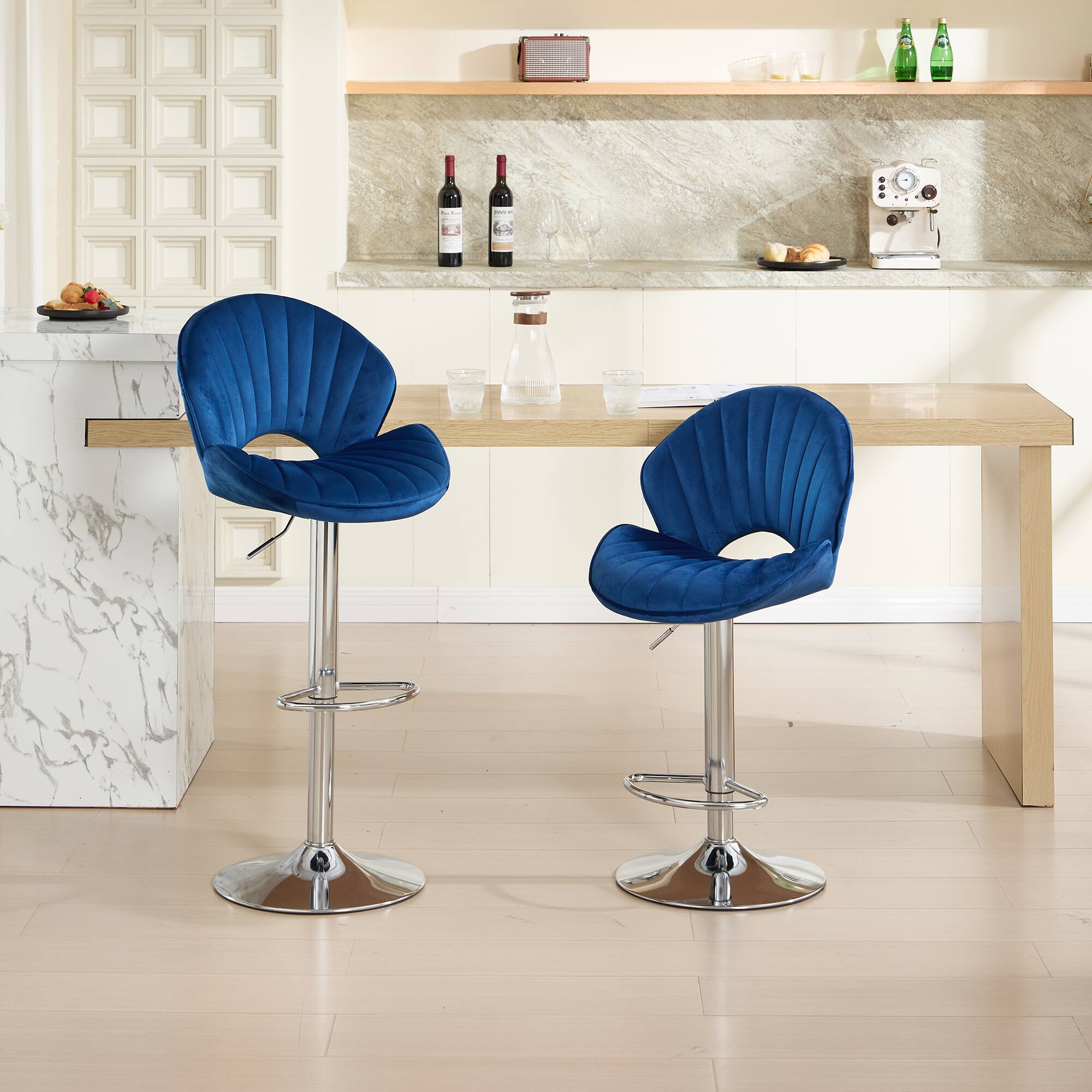 Alt View 1. Trinkets Crazed - Bar Stools Set of 2 - Adjustable Barstools with Back and Footrest, Counter Height Bar Chairs for Kitchen - Navy.