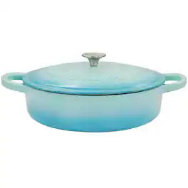 Crock-Pot - Crock Pot Artisan 5 Quart Enameled Cast Iron Braiser Pan with Lid in Gradient - Aqua Blue