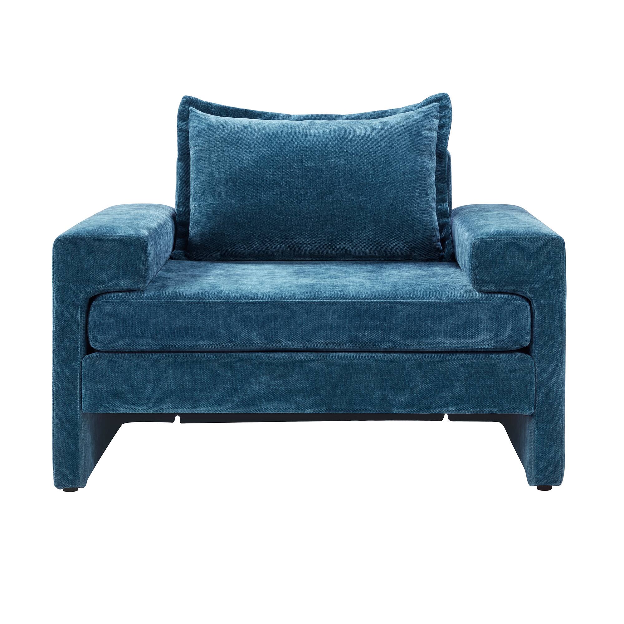 Alt View 2. TinyHomie - Blue Chenille Upholstered Accent Armchair Wide Armrests Ergonomic Back - Blue.