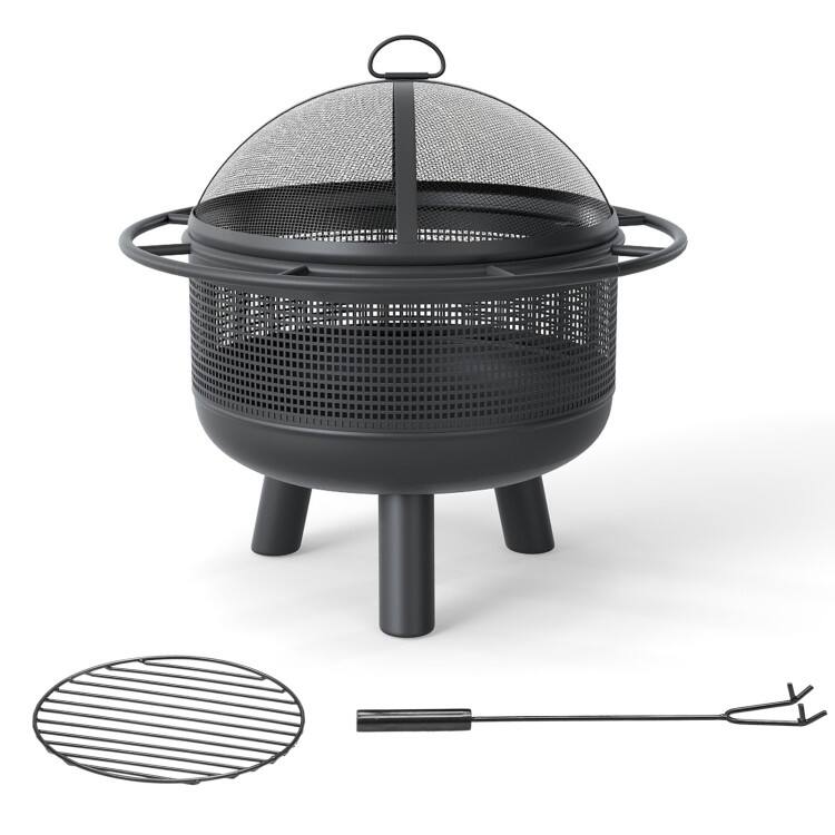 Alt View 5. Mondawe - 24 Inch Wood Burning Fire Pit with Log Grate and  Mesh Screen for Outside - Black.