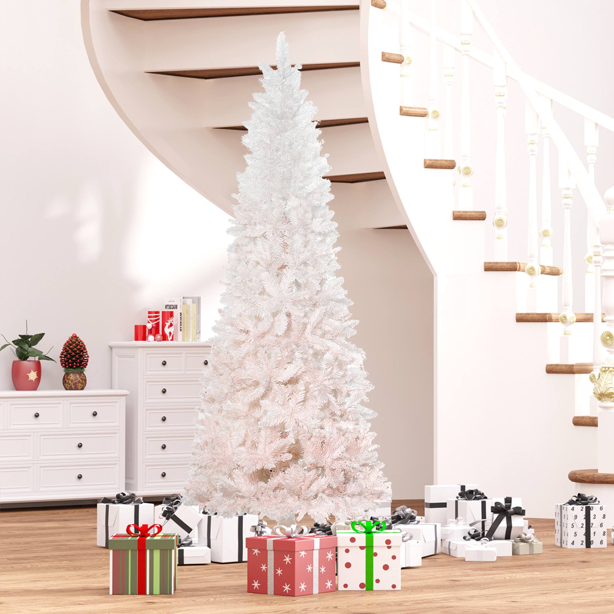 Alt View 1. Homcom - Unlit Pencil Fir Artificial Christmas Tree, Realistic Branches Steel Base - Pink.