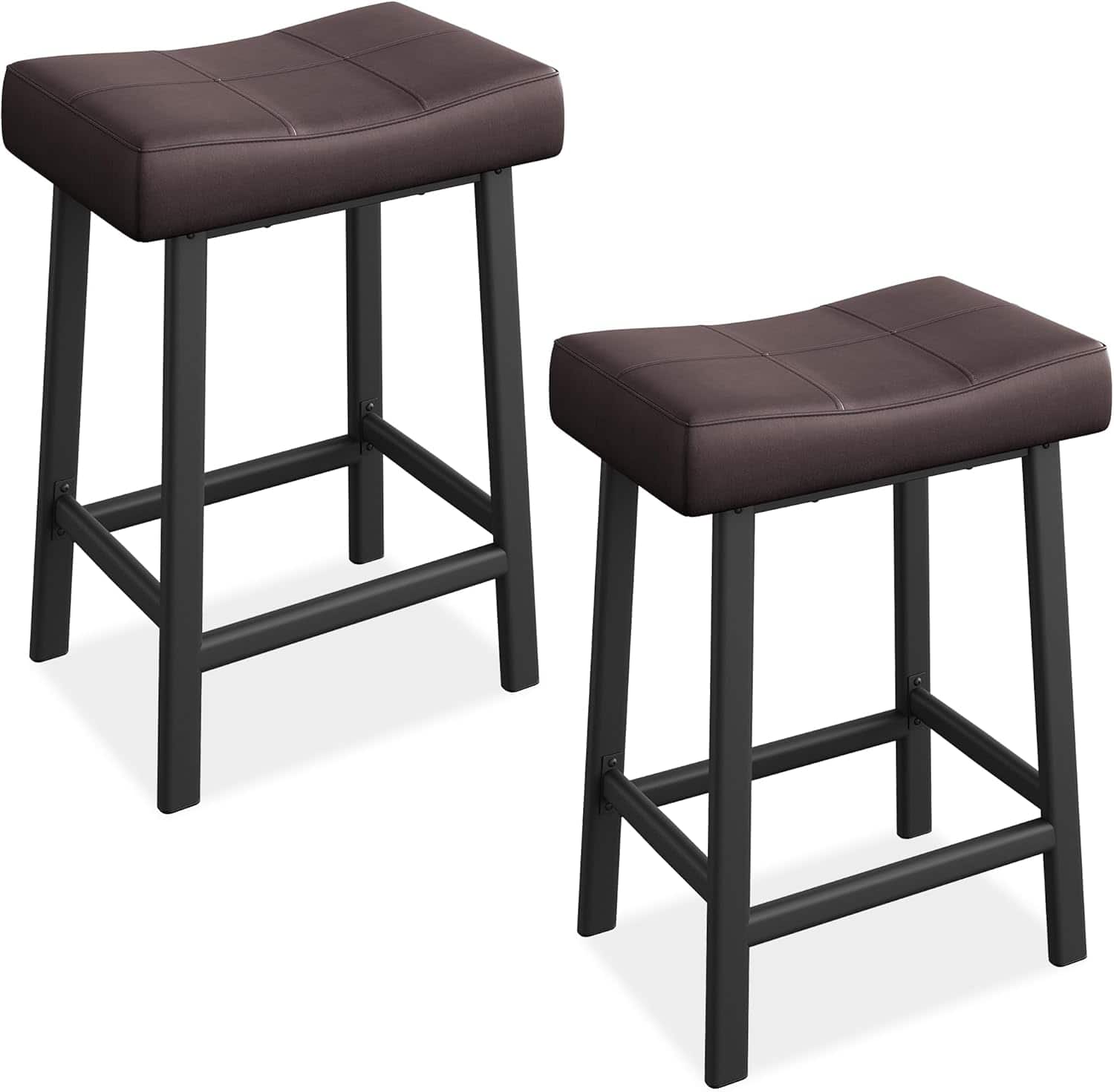 GARVEE - 24 Inch Backless Saddle Barstools Set of 2, Counter Height Upholstered Padded Barstools with Curved Surface - Brown