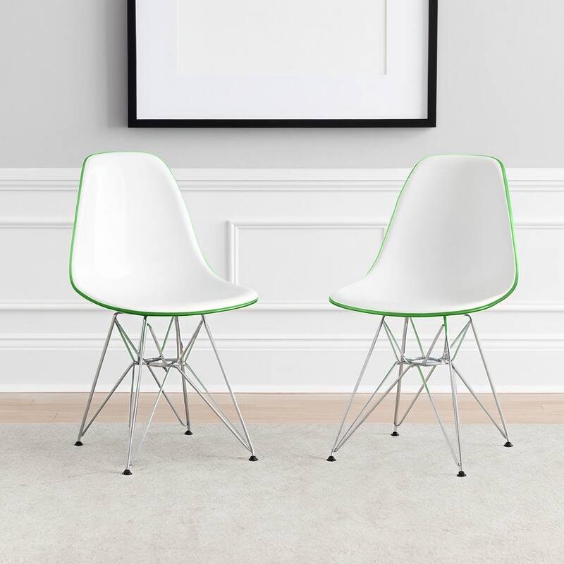 Angle. LeisureMod - Cresco 2-Pieces Acrylic Dining Chair with Ergonomic Curved Back and Floor Protectors - White Green.